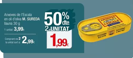 Oferta de Anxoves De L'escala En Oli D'Olive M. por 3,99€ en Condis