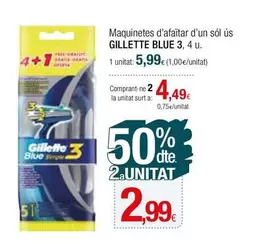 Oferta de Gillette - Maquinetes D'Afaitar D'un Sol Us Blue 3 por 5,99€ en Condis