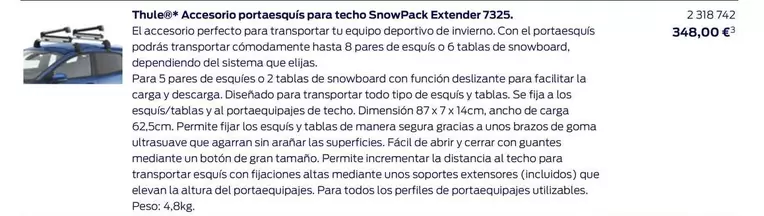 Oferta de Sistema - Thule + Accesorios Portaseau Para Techo Showpack Extender 732k por 348€ en Ford