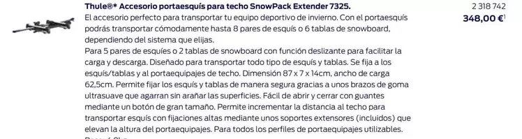 Oferta de Thule - Accesorio Portaesquis Para Techo snowPack Extender 7325. por 348€ en Ford