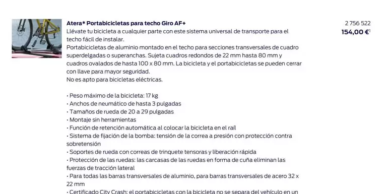 Oferta de Atera - Portabicicletas Para Techo Giro AF+ por 154€ en Ford