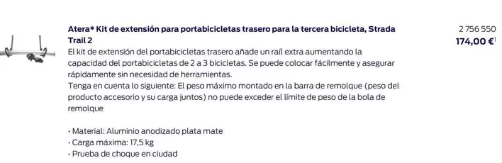 Oferta de Atera - Kit De Extension Para Portabicicletas Trasero Para La Tercera Bicicleta , Strada Trail 2 por 174€ en Ford