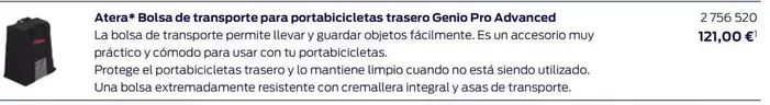 Oferta de Atera - Bolsa De Transporte Para Portabicicletas Trasero Genio Pro Advanced por 121€ en Ford