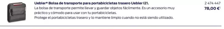 Oferta de Uebler - Bolsa De Transporte Para Portabicicletas Trasero Uebler 121. por 78€ en Ford