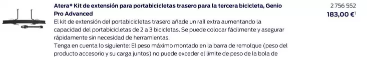 Oferta de Atera - Kit De Extension Para Portabicicletas Trasero Para La Tercera Bicicleta, Genio Pro Advanced por 183€ en Ford