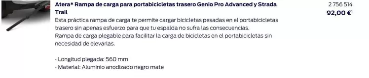 Oferta de Rampa De Carga Para Portabicicletas Trasero Genio Pro Advanced Y Strada por 92€ en Ford