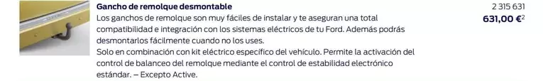 Oferta de Gancho De Remolque Desmontable por 631€ en Ford