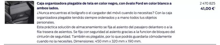 Oferta de Ford - Cala Organizador Plásable De Tus En Color Negro Con Vida Pod En Color Blanca por 41,9€ en Ford