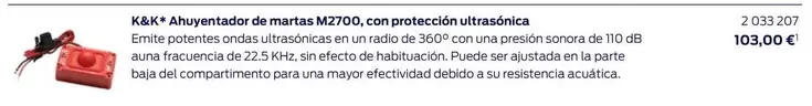 Oferta de K&K - Ahuyentador De Martas M2700, Con Proteccion Ultrasonica por 103€ en Ford