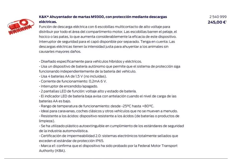 Oferta de K&K* Ahuyentador De Martas M9300, Con Protección Mediante Descargas Eléctricas por 245€ en Ford