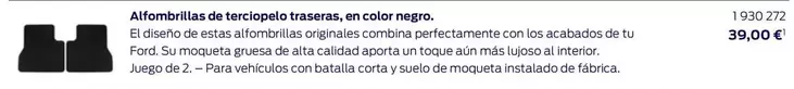 Oferta de Ford - Alfombrillas De Teccopia Traseras En Color Negro por 39€ en Ford