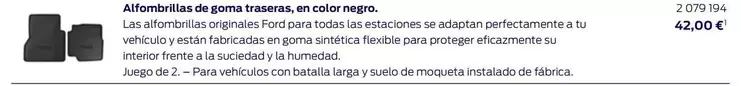 Oferta de Ford - Alfombrillas De Soma Trazeras, En Colorego por 42€ en Ford