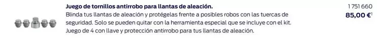 Oferta de Juego De Tornillos Antirrobo Para Llantas De Aleacion. por 85€ en Ford