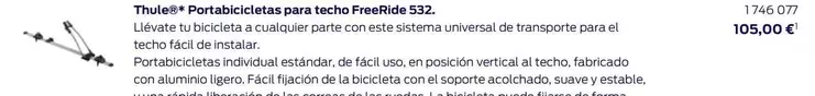 Oferta de Thule - Portabicicleta Para Techo FreeRide 532 por 105€ en Ford