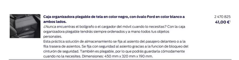 Oferta de Caja Organizadora Plegable De Tela En Color Negro/ Con Ovalo Ford En Color Blanco A Ambos Lados por 41€ en Ford