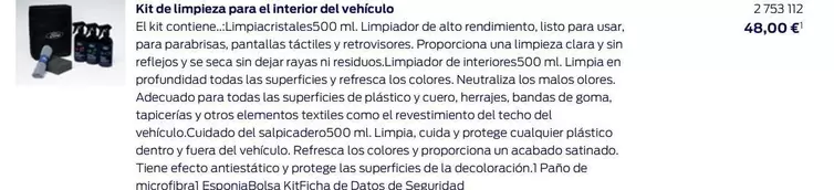 Oferta de Kit De Limpieza Para Al Interior Del Vehiculo por 48€ en Ford