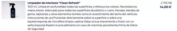 Oferta de Limpiador De Interiores "Clean Refresh"  por 14€ en Ford