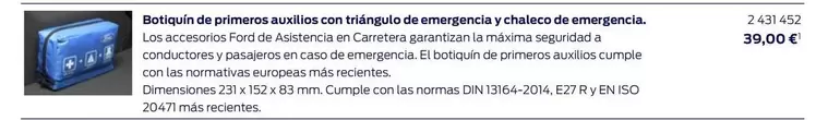 Oferta de Botiquín De Primeros Auxilios Con Triángulo De Emergencia Y Chaleco De Emergencia por 39€ en Ford