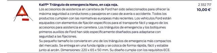 Oferta de Ford - Kaffè Triangulo De Emergencia Nano En Caja Roja por 10€ en Ford