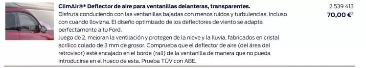 Oferta de ClimAir®* Deflector De Aire Para Ventanillas Delanteras, Transparentes por 70€ en Ford