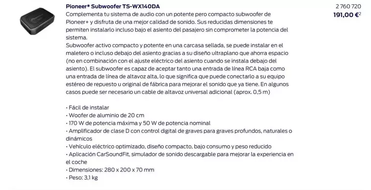 Oferta de Pioneer -  Salmonador Ts-wk140da por 191€ en Ford