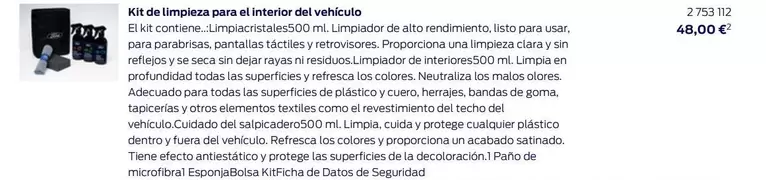 Oferta de Kit De Limpieza Para El Interior Del Vehiculo por 48€ en Ford