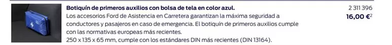 Oferta de Botiquin De Primeros Auxilios Con Bolsa De Tela En Color Azul. por 16€ en Ford