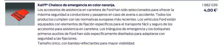 Oferta de Kalff - Chaleco De Emergencia En Color Naranja. por 4€ en Ford