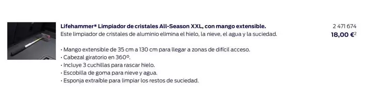 Oferta de Lifehammer - Limpiador De Cristales All Season XXL/ Con Mango Extensible. por 18€ en Ford