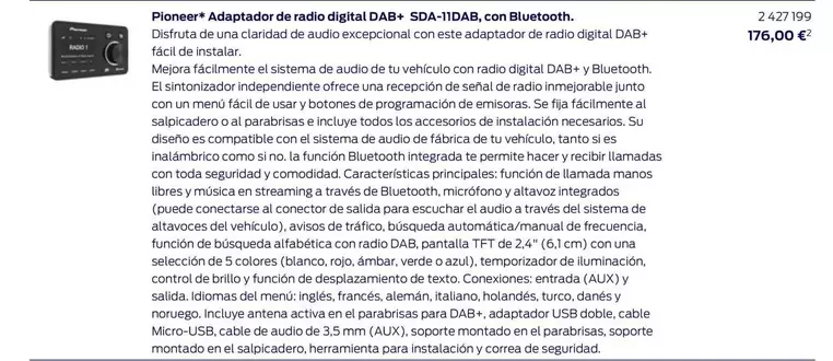 Oferta de Pioneer - Poignée Adaptador De Radio Digital D8A+ por 277€ en Ford