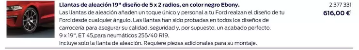 Oferta de Llantas De Aleacion 19" Diseno De 5 X 2 Radios/ En Color Negro Ebony. por 616€ en Ford