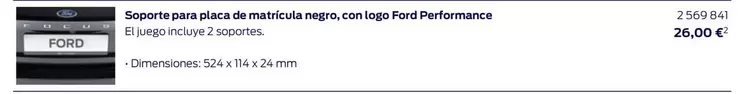 Oferta de Soporte Para Placa De Masticcula Negro Con Los Ford Performance por 26€ en Ford