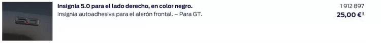 Oferta de Insignia 5.0 Para El Lado Derecho, En Color Negro. por 25€ en Ford