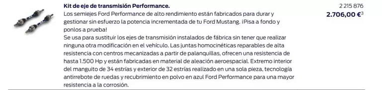 Oferta de Kit De Eje De Transmision Performance. por 2706€ en Ford