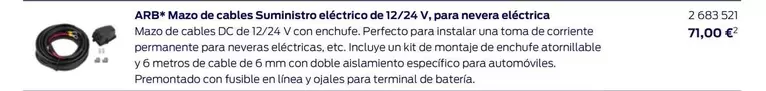 Oferta de ARB - Mazo De Cables Suministro Eléctrico De 12/24v, Para Nevera Elecrica. por 71€ en Ford