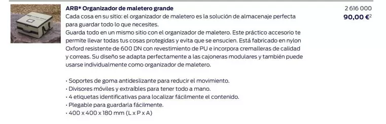 Oferta de ARB - Organizador De Maletero Grande por 90€ en Ford