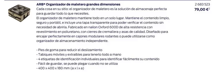 Oferta de ARB - Organizador De Maletero Grandes Dimensiones por 79€ en Ford