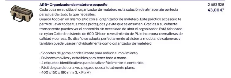 Oferta de ARB - Organizador De Maletero Pequeno por 43€ en Ford