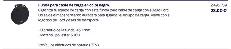 Oferta de Funda Para Cable De Carga En Color Negro. por 23€ en Ford