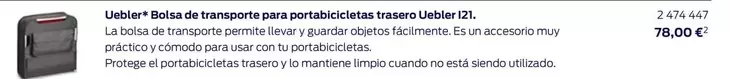 Oferta de Uebler* Bolsa De Transporte Para Portabicicletas Trasero Uebler 121 por 78€ en Ford