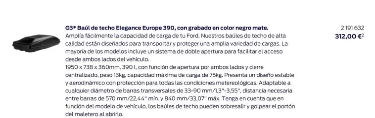 Oferta de Elegance - Bati De Techo  Europe por 312€ en Ford