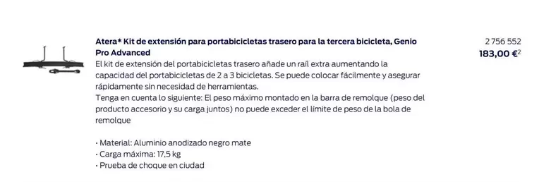 Oferta de Juntos - Atorer-Ríti De Extension Para Portóbicletas Traseros Para La Tecra Bicicleta, Genio Pro Advance por 183€ en Ford