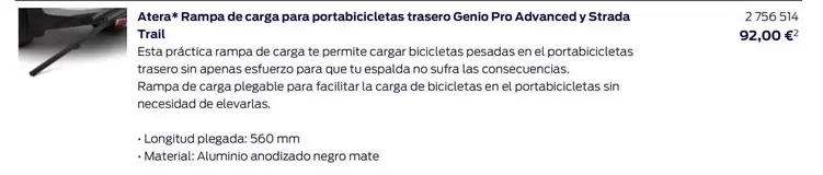 Oferta de Atene-rampo De Carga Para Portabicicletes Traseros Genio Pro Advanced Y Strada por 92€ en Ford