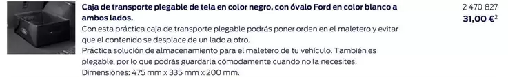 Oferta de Caja De Transporte Plegable De Tela En Color Negro por 31€ en Ford