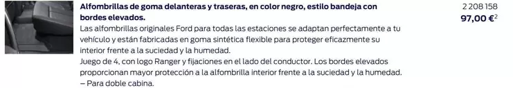 Oferta de Alfombrillas De Goma Delanteras Y Traseras, En Color Negro, Estilo Bandeja Con Bordes Elevados por 97€ en Ford