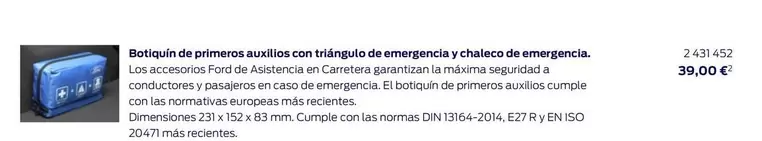 Oferta de Ford - Boiquin De Primeros Au Liso Con Triquido De Emergenda Y Chaleco De Emergenda por 39€ en Ford