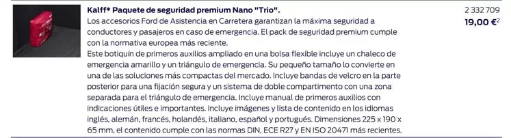 Oferta de Kalff* Paquete De Seguridad Premium Nano "Trio" por 19€ en Ford