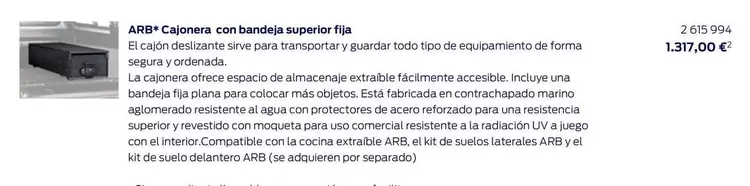 Oferta de ARB* Cajonera Con Bandeja Superior Fija  por 1317€ en Ford