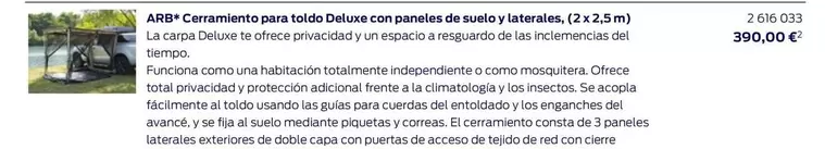 Oferta de ARB* Cerramiento Para Toldo Deluxe Con Paneles De Suelo Y Laterales por 390€ en Ford