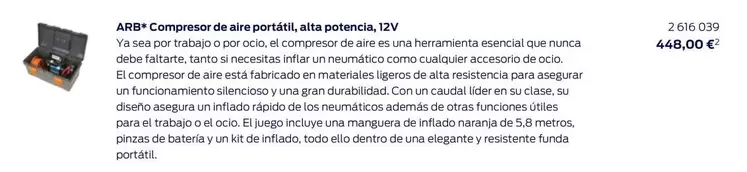 Oferta de ARB* Compresor De Aire Portátil, Alta Potencia por 448€ en Ford